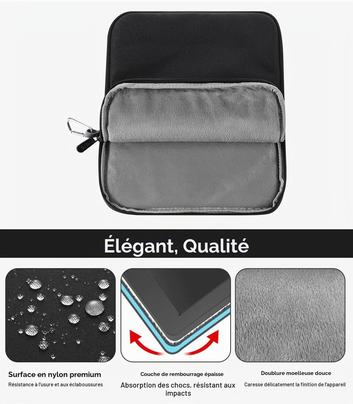 MoKo Sacoche pour Tablette rembourré | Housse de transport pour tablette compatible avec iPad Air M2, iPad Pro, iPad10e, Noir