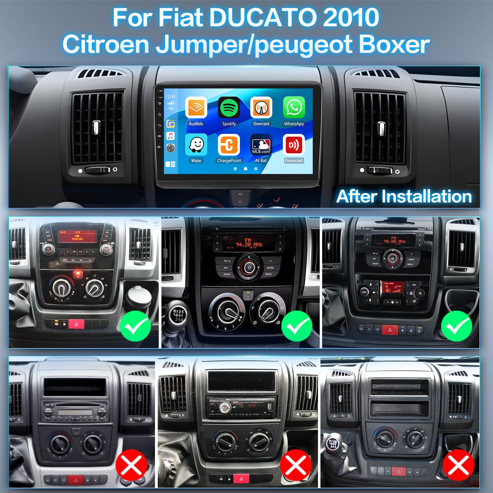 Inefala 2G+64G Android 15 Radio Coche para Fiat Ducato/Citroen Jumper Ⅱ/Peugeot Boxer Ⅱ 2010 con Wireless Carplay & Android Auto, 9" Touchscreen Autoradio con GPS/WiFi/BT/RDS/FM Cámara Trasera Mic