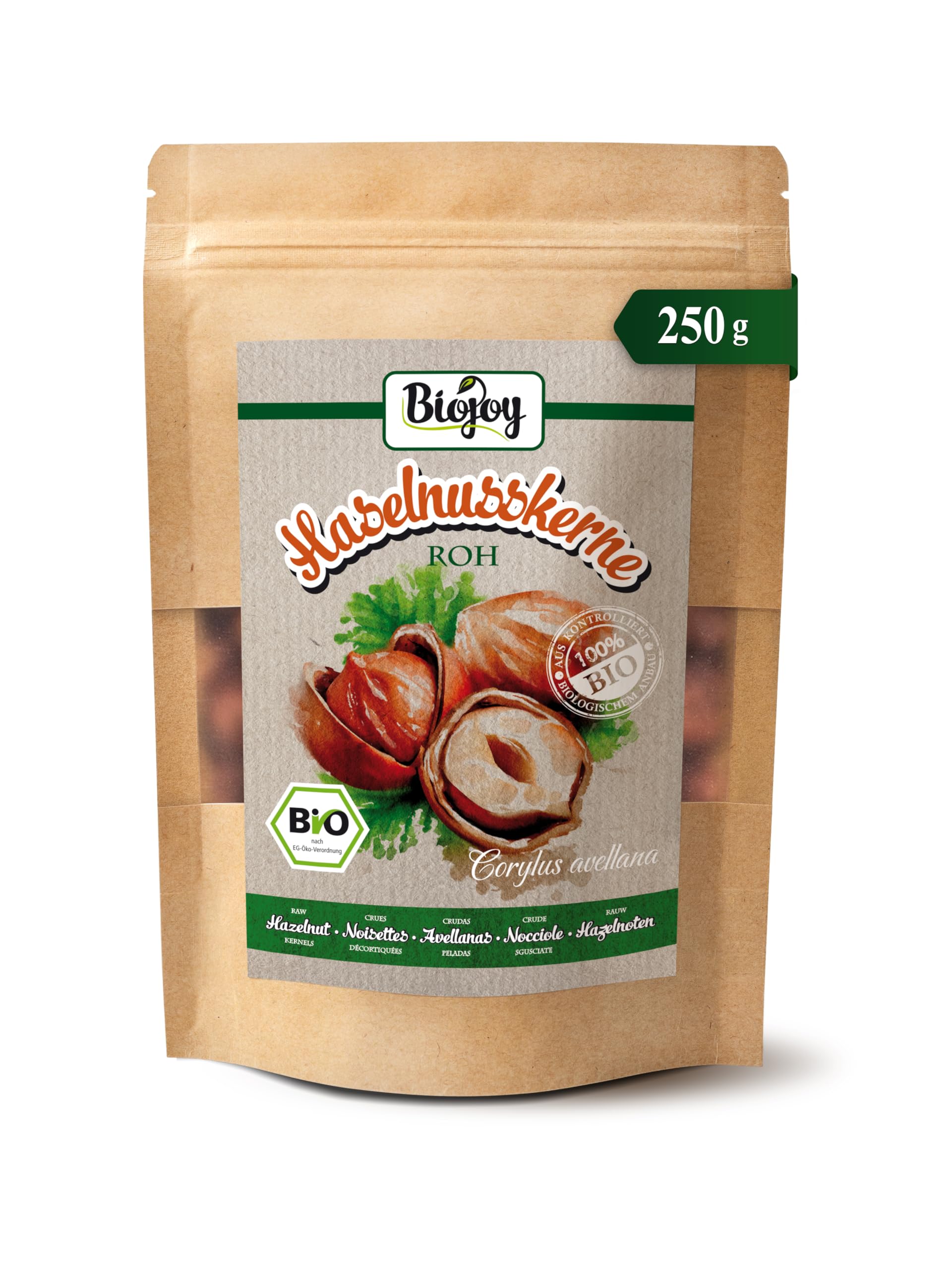 Biojoy BIO-Haselnüsse ohne Schale (250 g), ganz und ungesalzen, Haselnusskerne ohne Zusätze