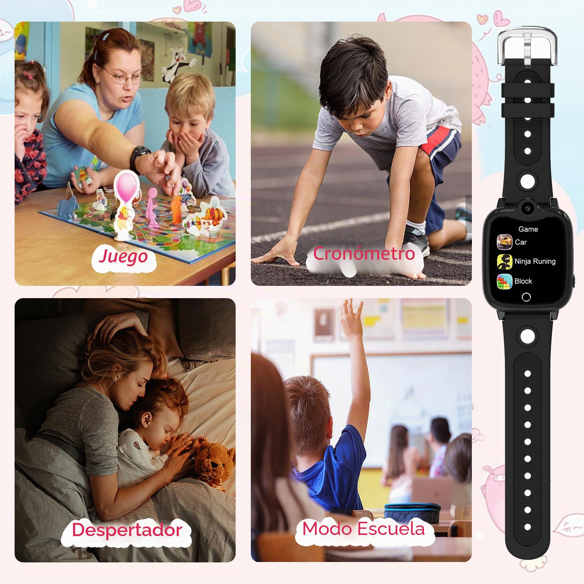 4G Reloj Inteligente Niño, IP68 Smartwatch Niño con GPS y Llamadas | Videollamadas HD, Chat de Voz, GPS/WIFI/LBS Localizador, Modo Escuela, SOS, Despertador Reloj Niño Regalo Niñas y Niños Negro