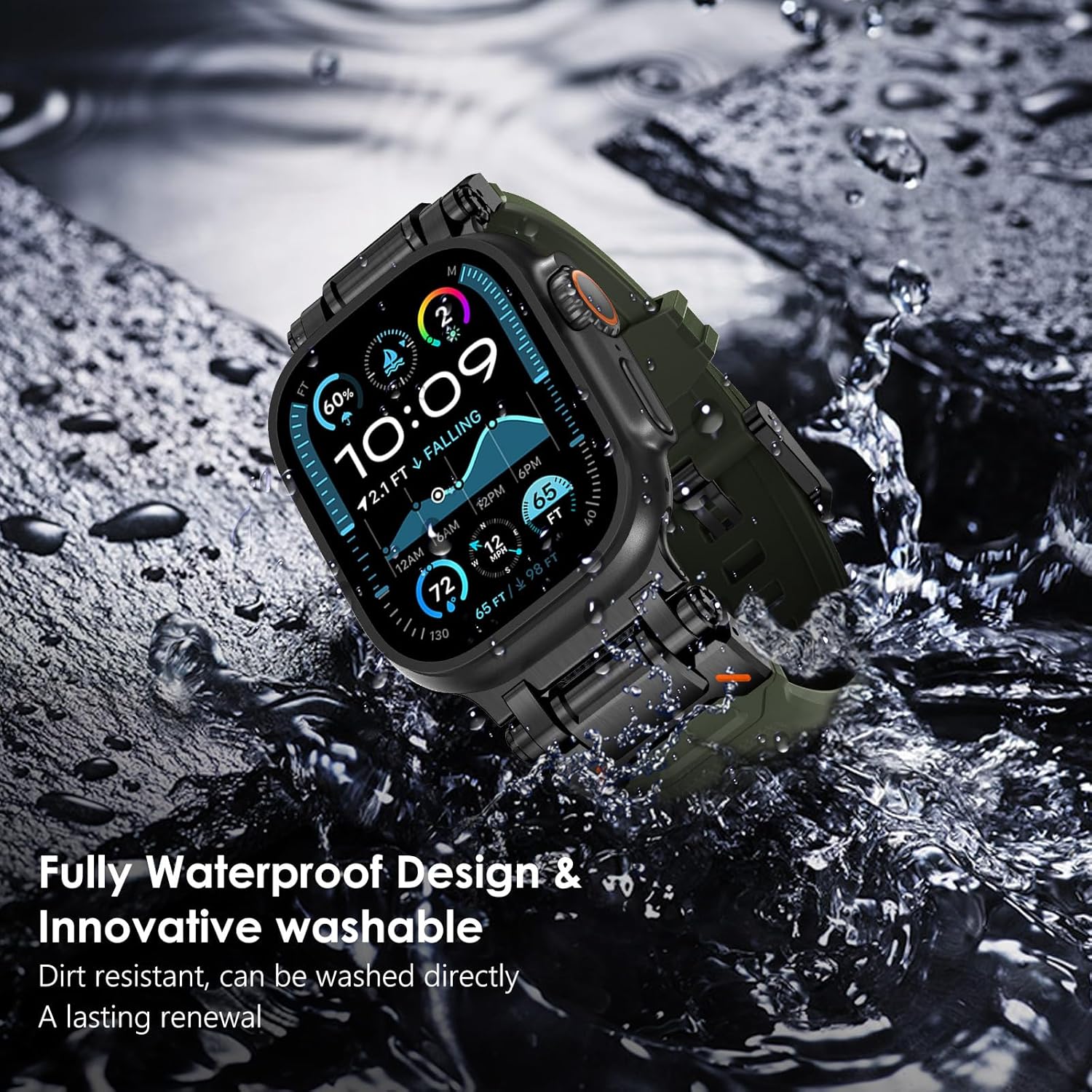 FULLIFE Designed for Apple Watch Band Apple Watch Ultra 3/2/1 49mm for Men, Silicone Rubber Bands with Metal Connector for Apple Watch Series 11/10 46mm, 9/8/7 45mm, SE2/SE 6/5/4 44mm, 3/2/1 42mm - Image 7