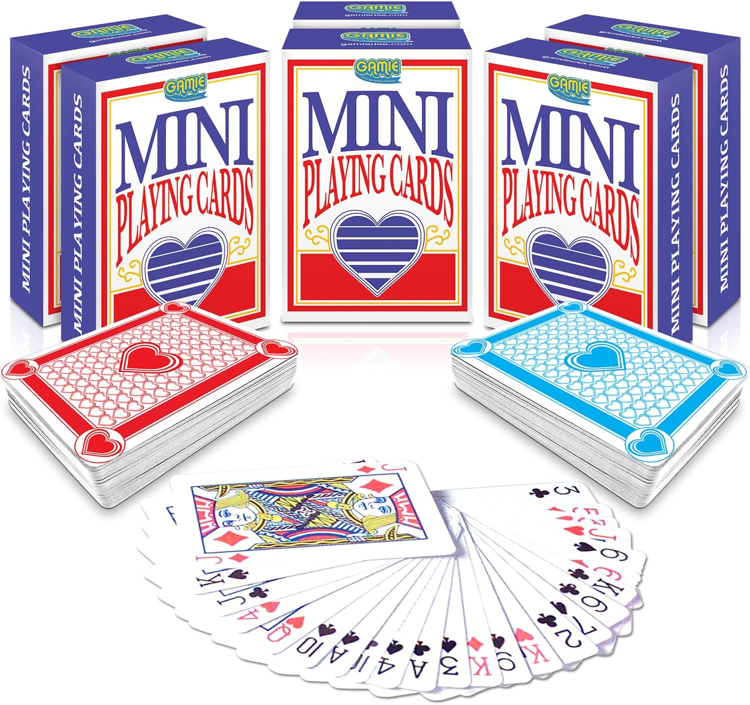 Gamie 2.5 Inch Mini Playing Cards- Pack of 6 Deck of Cards- Miniature Card Set- Small Casino Card Games for Kids, Men, Women- Novelty Gift, Magic Party Favor for Boys Girls, Decoration Idea