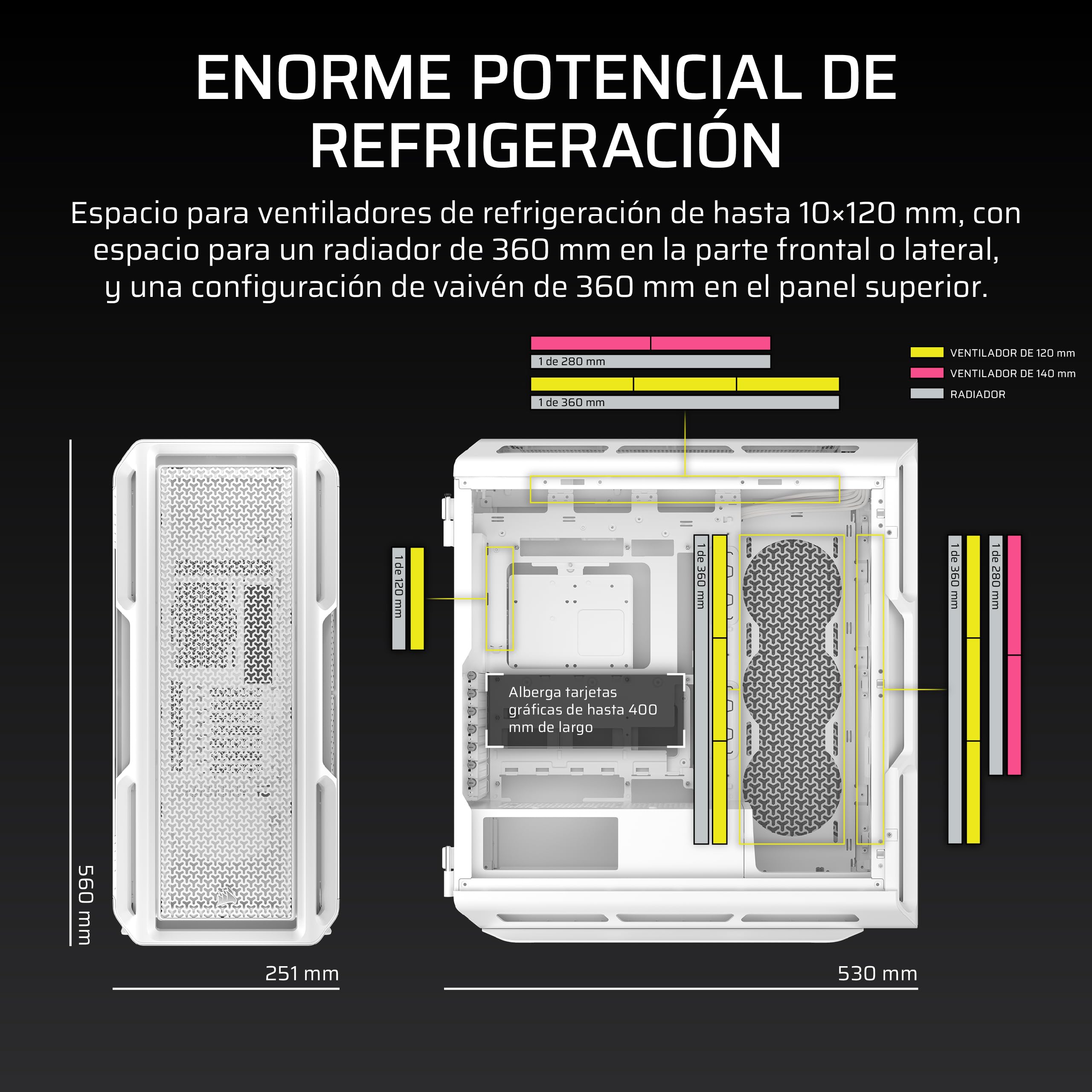 CORSAIR 5000T Caja Mid–Tower ATX para PC – Paneles de Flujo de Aire Frontales y en el Techo extraíbles, Interior Espacioso, ASUS BTF, MSI Project Zero, Gigabyte Project Stealth – Blanco