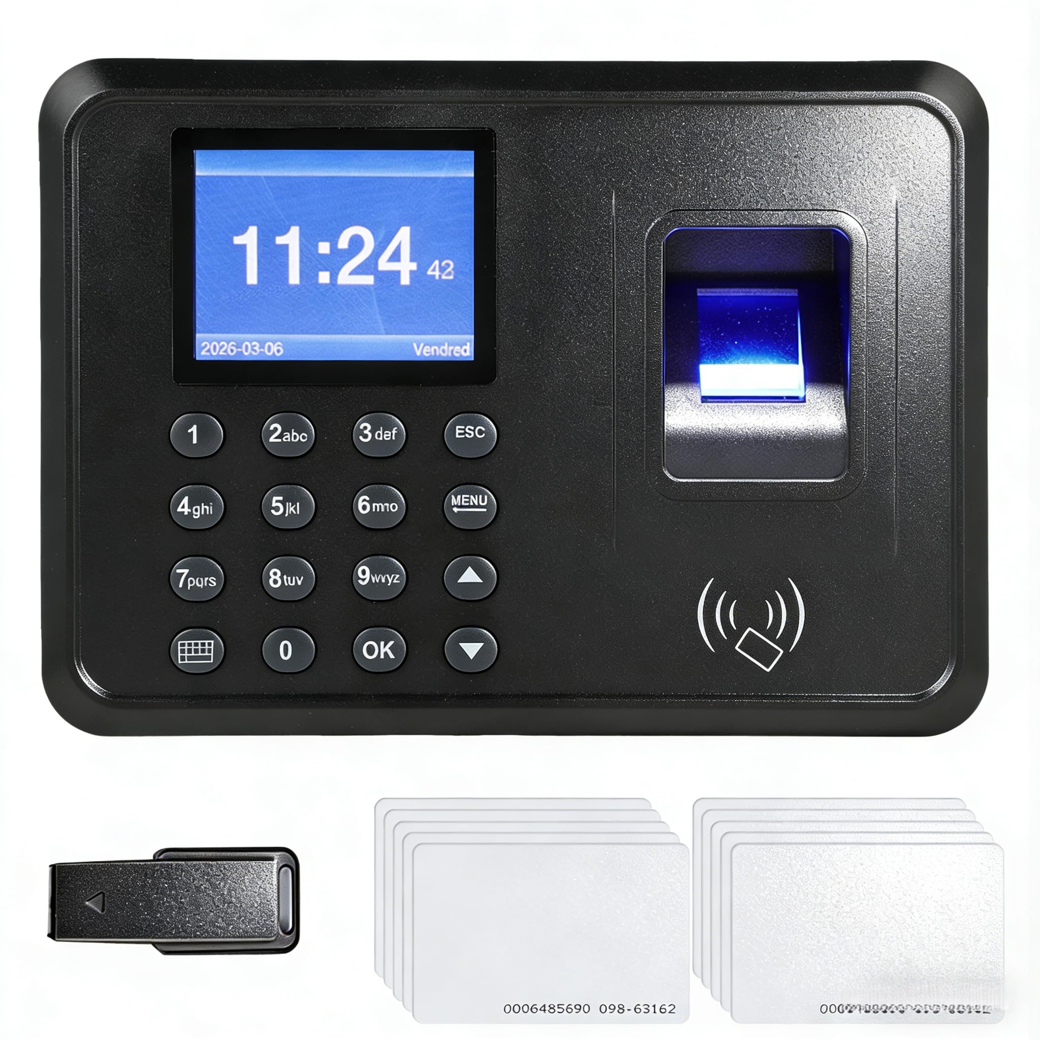 Orologio orario per dipendenti di piccole imprese, orologio in macchina con impronte digitali, RFID, PIN - Orologio da ufficio in/out e registratore di check-in per scanner aziendali, include 10