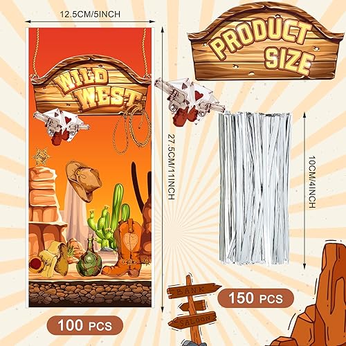 Miniatura 2 de 100 bolsas de celofán vaquero occidental, decoraciones de fiesta de vaquero, bolsa de regalo de vaquero salvaje oeste, bolsas de dulces con