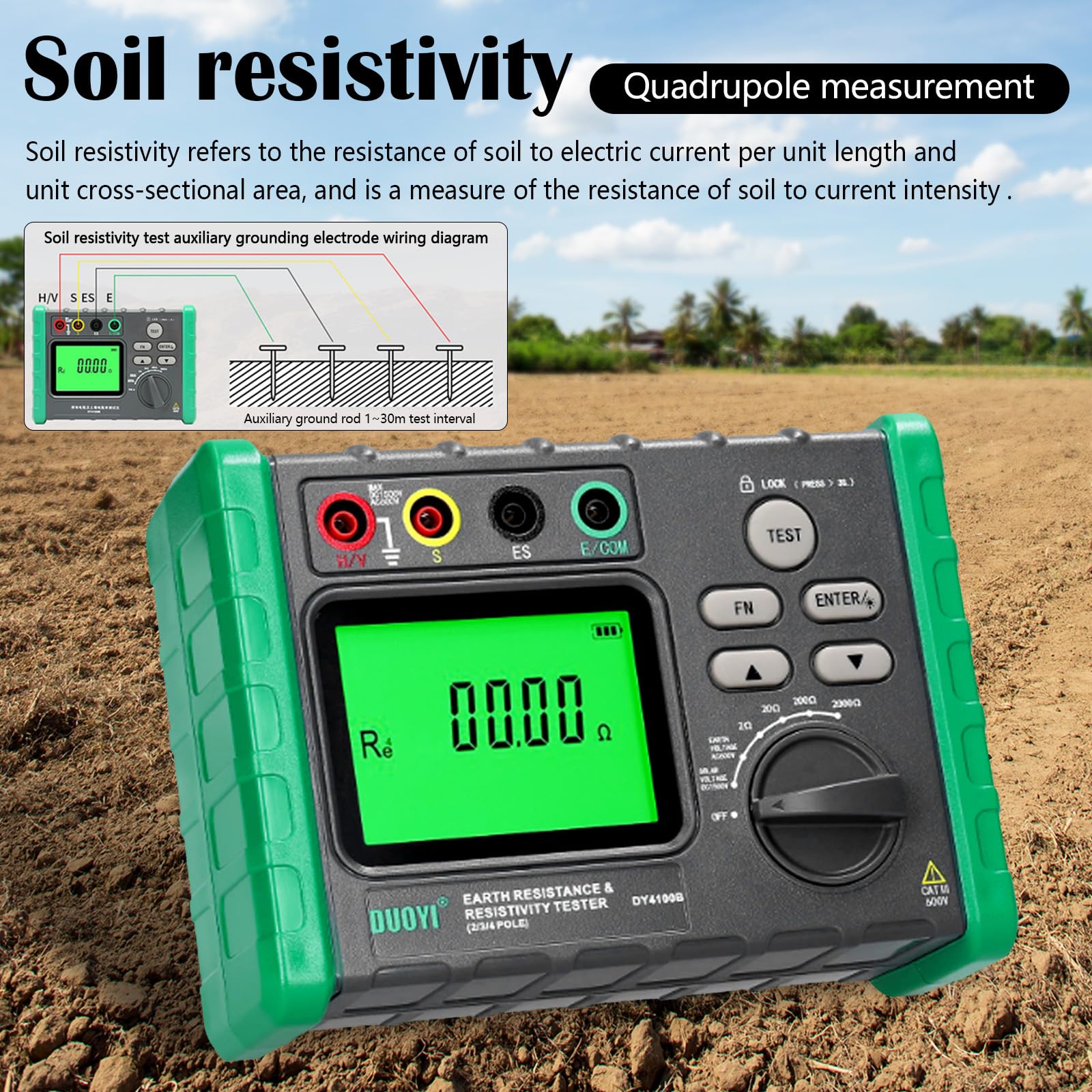 Isolationswiderstandstester, Erdungswiderstandsprüfer 0-2000Ω/ohm Isolationstester Erdspannung AC 0-600V PV Spannung DC 0-1500V Erdungsmessgerät Digital Megaohmmeter Resistance Tester