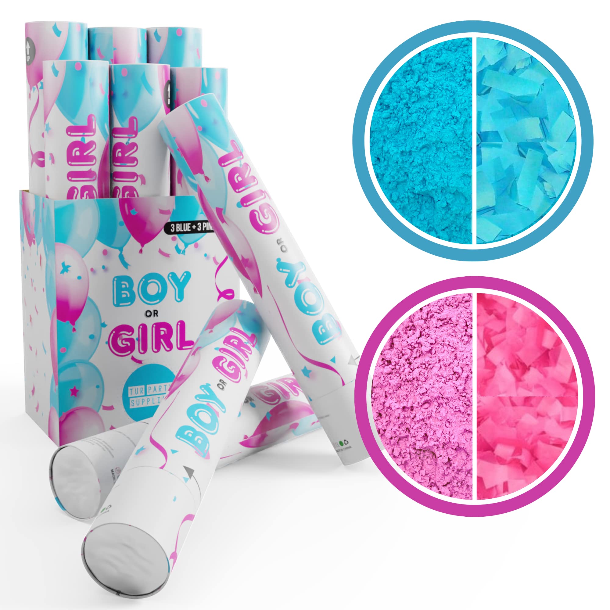 Buy (3 Blue & 3 Pink) Baby Gender Reveal Confetti Cannon with Holi