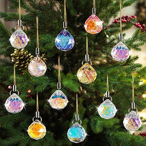 Miniatura 9 de GuassLee Adornos de cristal de Navidad para árbol de Navidad, 6 piezas de cristales colgantes de lágrima iridiscentes para decoración de Navidad,