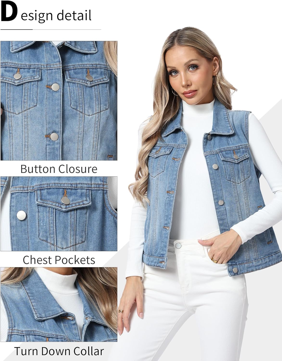 Xeoxarel Women's Denim Vest, Sleeveless Jean Jacket (XS-XXL) - Image 7