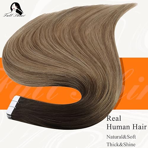 Miniatura 2 de Fshine Extensiones de cabello con cinta adhesiva de 22 pulgadas, extensiones de cabello real con raíces oscuras de degradado a marrón con reflejos