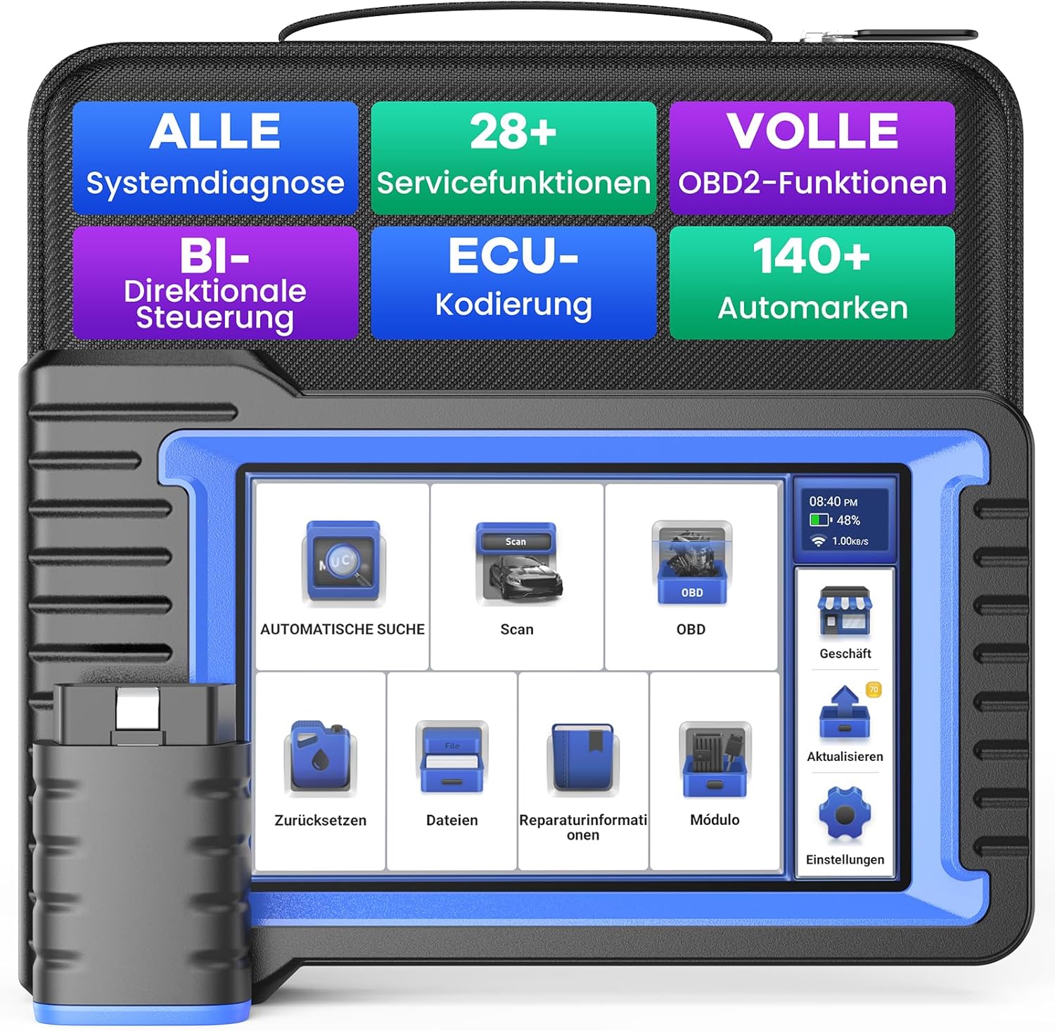 MUCAR VO7 diagnostic tool with main menu showing update option