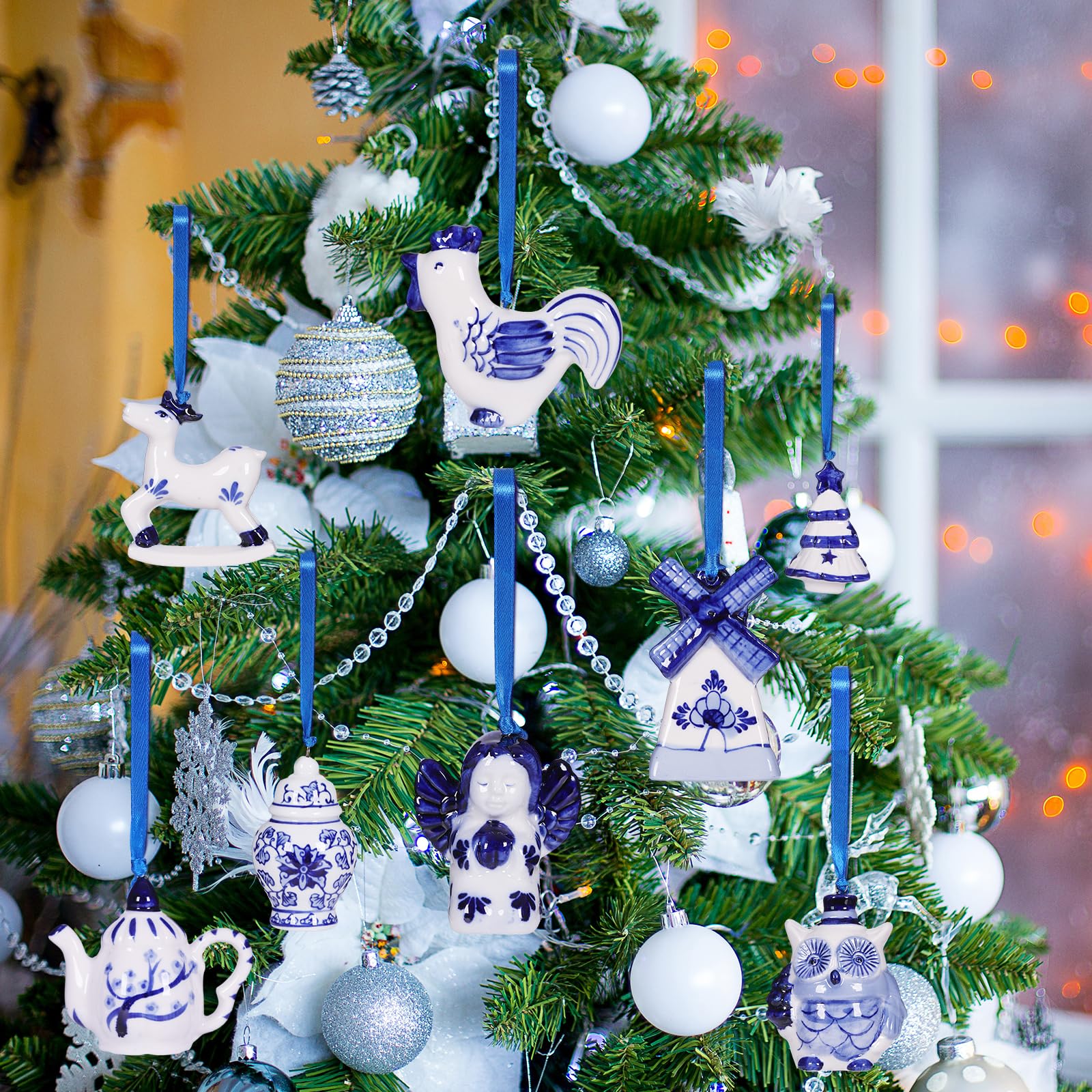 Light Brown Ornaments Light Blue Regalia Christmas Ceramic Heart