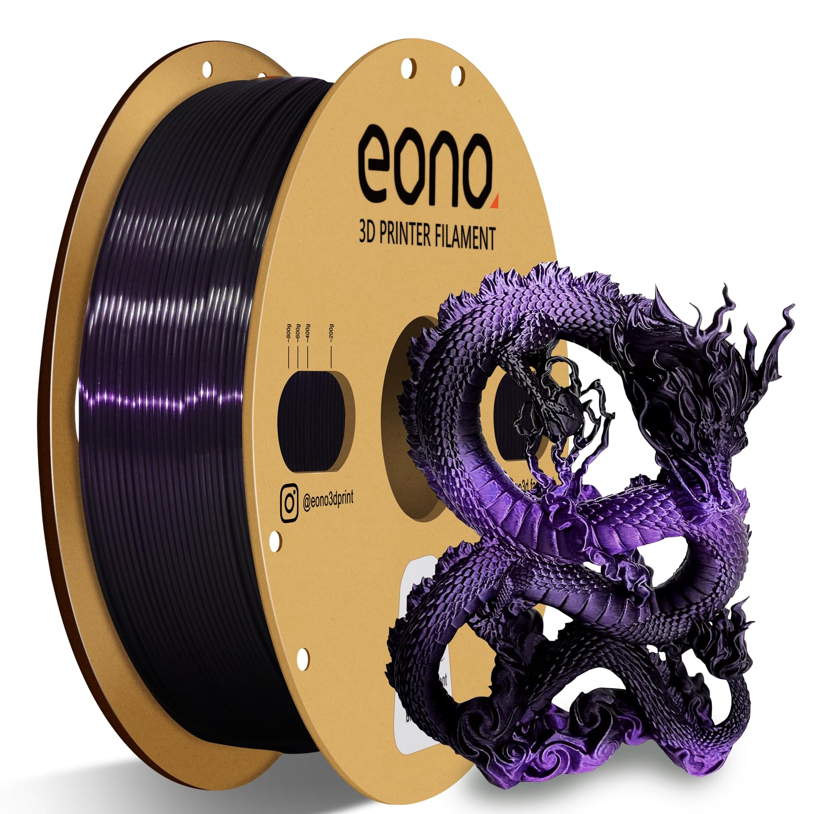 Eono Schwarz Lila Grad Filament Mehrfarbig, PLA 1.75mm Silk Zweifarbig Schwarz Lila, 1kg Spule +/- 0,03 mm (2.2lbs)