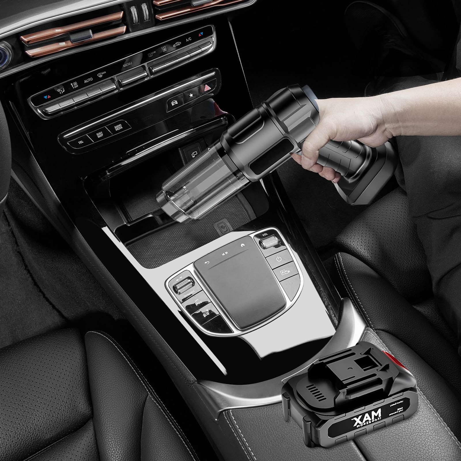 Aspirapolvere a batteria per auto, senza fili, con 2 batterie da 3000 mAh, 4 in 1, aspirazione, bolle, spazzole, pompe, 35000 giri/min, soffiatore elettrico per auto, peli di animali, casa