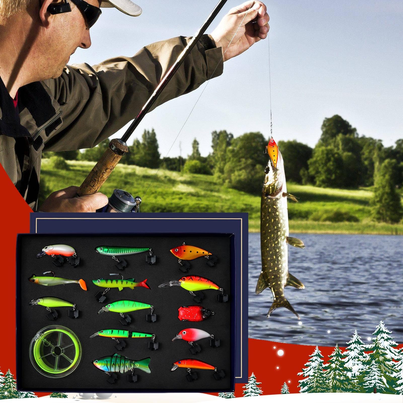 Set Di Esche Per La Pesca Esca Artificiale | Kit di Attrezzatura da Pesca Per Lago Stagno Vacanza Famiglia Notte Lago Stagno Vacanza Famiglia Notte