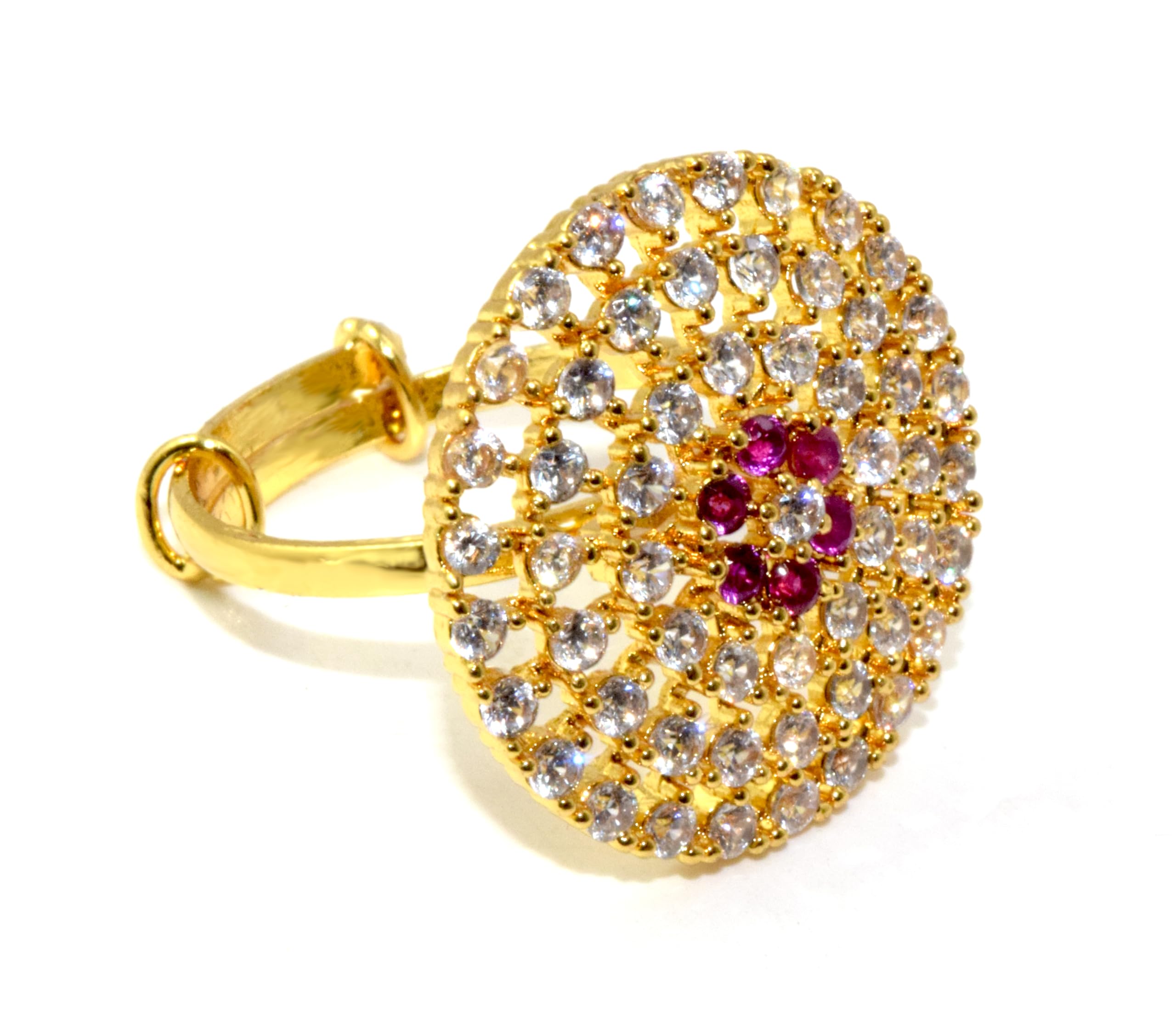 Shahi Pehnawa Size Adjustable Gold-Plated Ring with American Diamond and Ruby Stones, 2.5 cm, Traditional Design Ring for Girls and womens-image-48