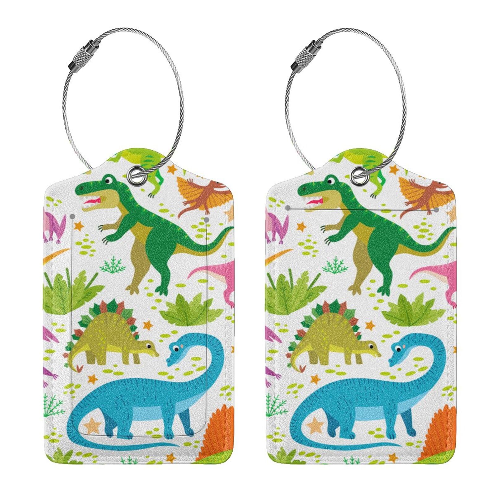 2 Pcs Cute Dinosaur Luggage Tag for Suitcases, Cruise Ship Essential Travel Gift for Men Women Couple Kids Boy Girl Children, Dinosaur Party