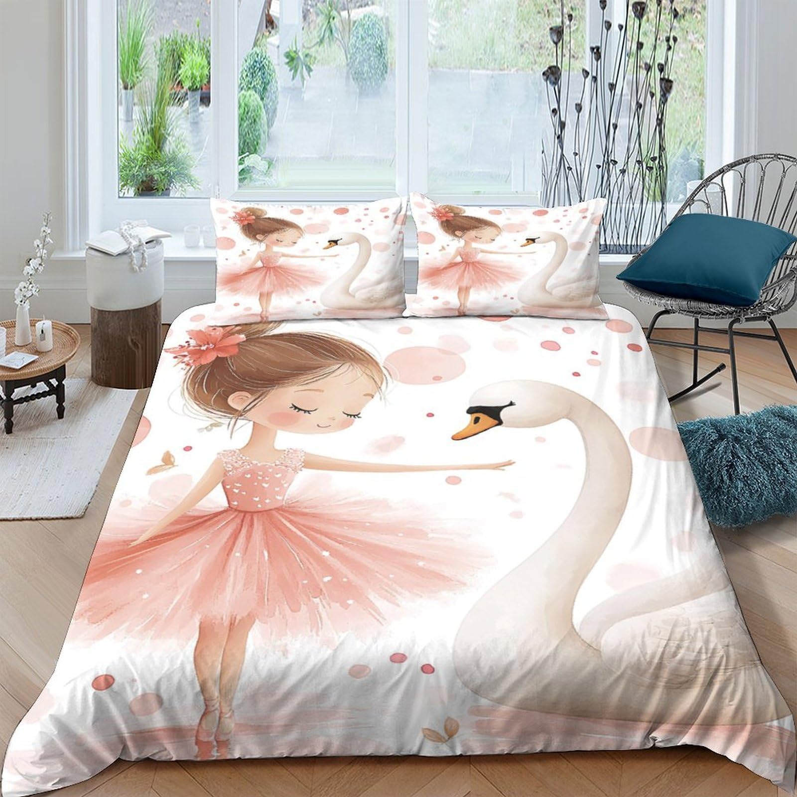 Ctjqhvkz Girls Style-2 3D Printed Ballerina Fitted Sheet Microfiber Soft Pink Swan Bed Sheet Anti-Slip Machine Washable For Bedroom Guest Room Decor Single（135X200cm）
