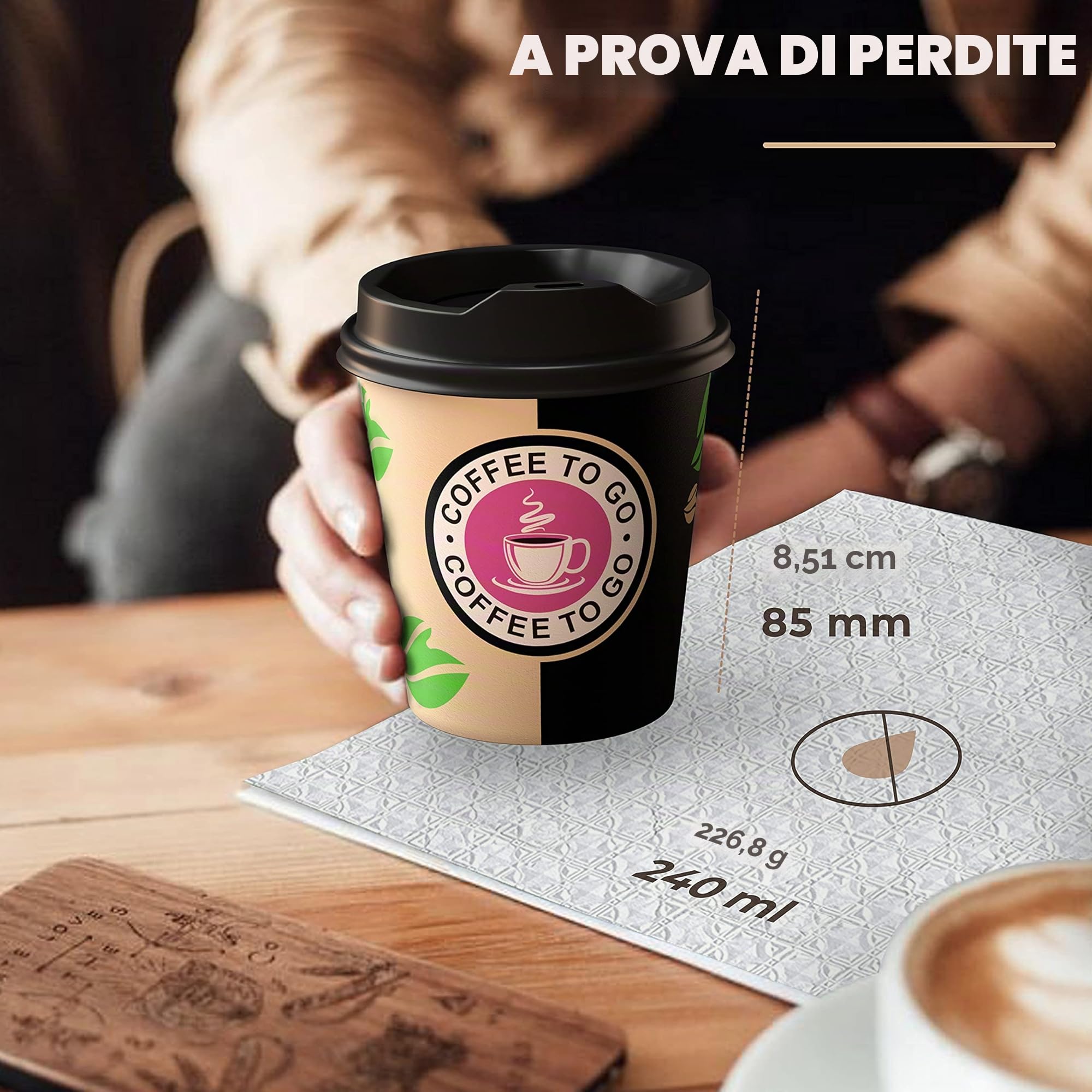 CupCup 100 Bicchieri Carta per Prendere il Caffè - Tazza con Coperchio di 8 Oncia per il Prendere il Caffè, il Tè, le Bevande Calde e Fredde