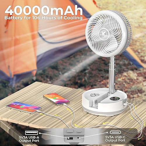 Miniatura 2 de Ventilador de campamento con batería de 40000 mAh, ventilador de mesa oscilante recargable de 106 horas con luz y temporizador, ventilador de viaje