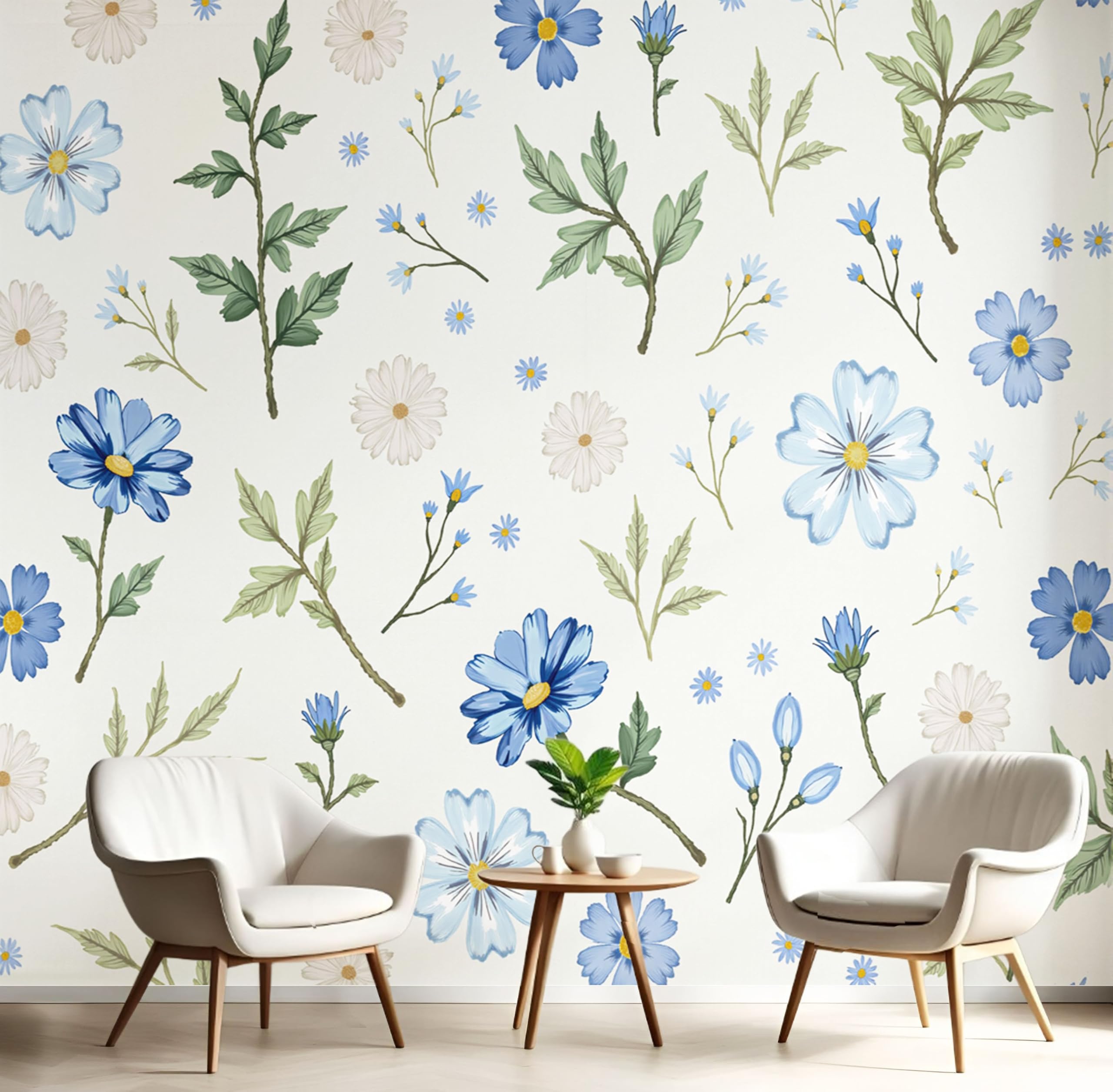 Papier peint feuilles de marguerites grand poster mural beige salon