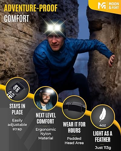 Miniatura 5 de Moon & Fort Linterna frontal recargable LED ultra brillante  1000 lúmenes recargable de alta capacidad 2000 mAh baterías  camping, correr, pesca,