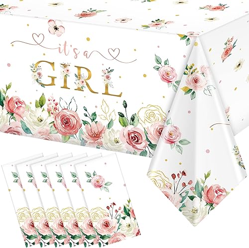 Suministros florales para baby shower It's a Girl - Manteles de fiesta de baby shower para niñas, diseño de flores rosas para niños, baby shower,