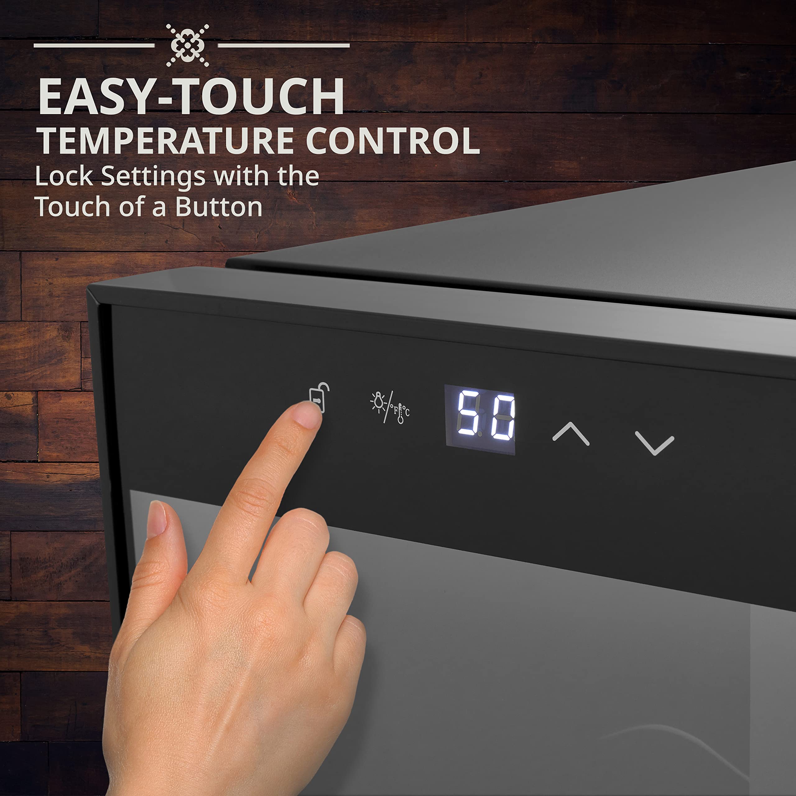 Condition photo showing New/Like New for ivation 18 bottle compressor wine cooler refrigerator w/lock large freestanding wine cellar for red, white, champagne or sparkling wine 41f-64f digital temperature control fridge glass door black