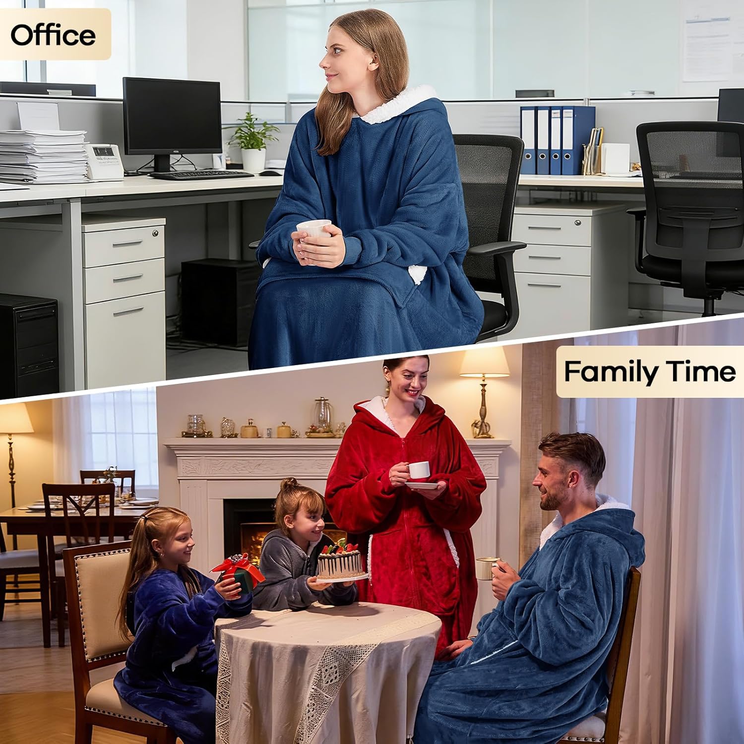 yescool Wearable Blanket Hoodie, Flannel Sherpa Fleece Blanket Sweatshirt for Adults Women Men,One Size Fits All - Image 6