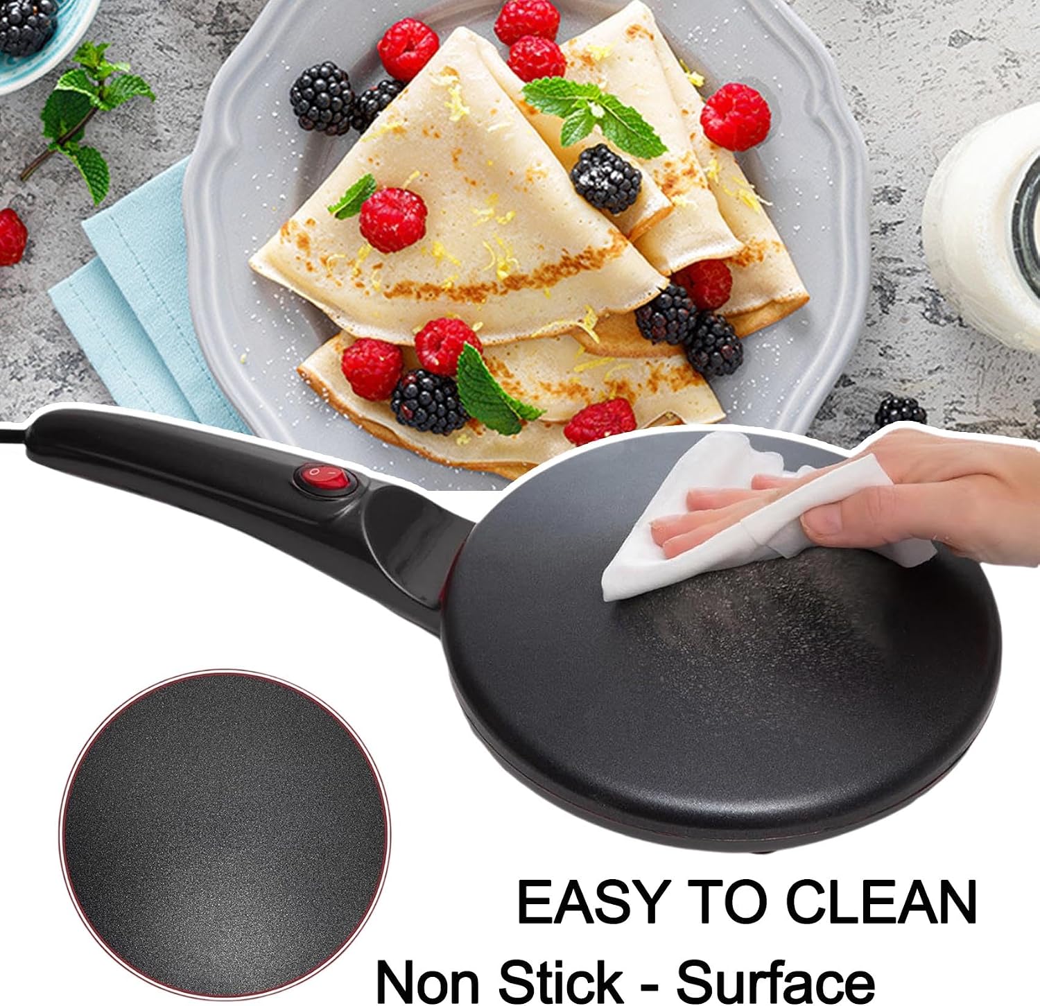 Instant 8" Electric Crepe Maker Quick Heat, Fully Automatic Pancakes Pan, Nonstick Portable Pancakes Griddle, DIY Breakfast Appliance, Pancakes Tortillas Perfect for Home Kitchen (Red)