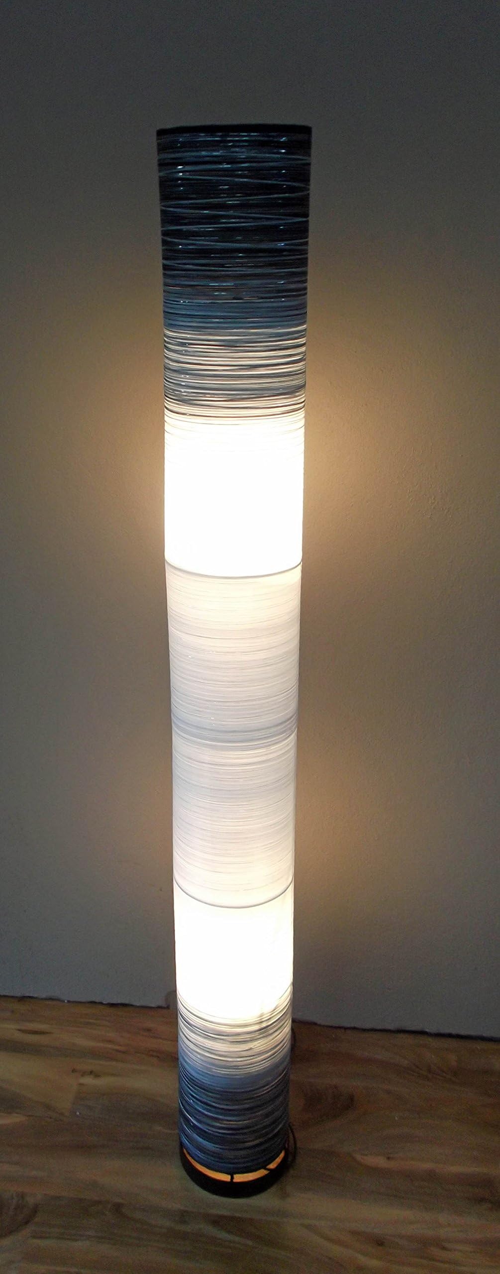 Unusual Hand Made Black and White Cylinder Lamp - Tall Bali Floor Lamp 150 cm