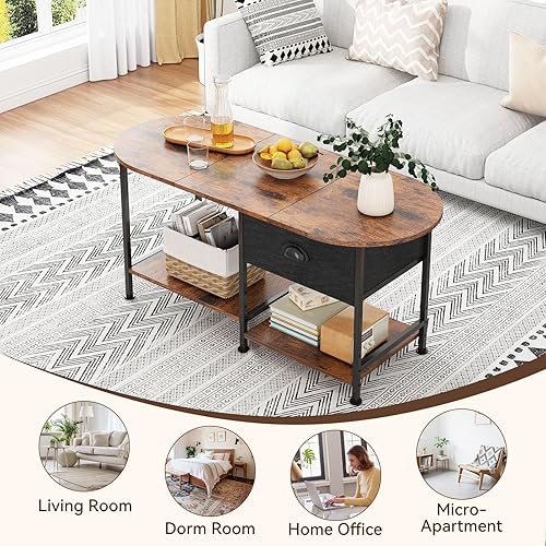 Miniatura 7 de Mesa de centro ovalada pequeña de 37 pulgadas con almacenamiento, mesa central de madera moderna para espacios pequeños, apartamento, oficina en