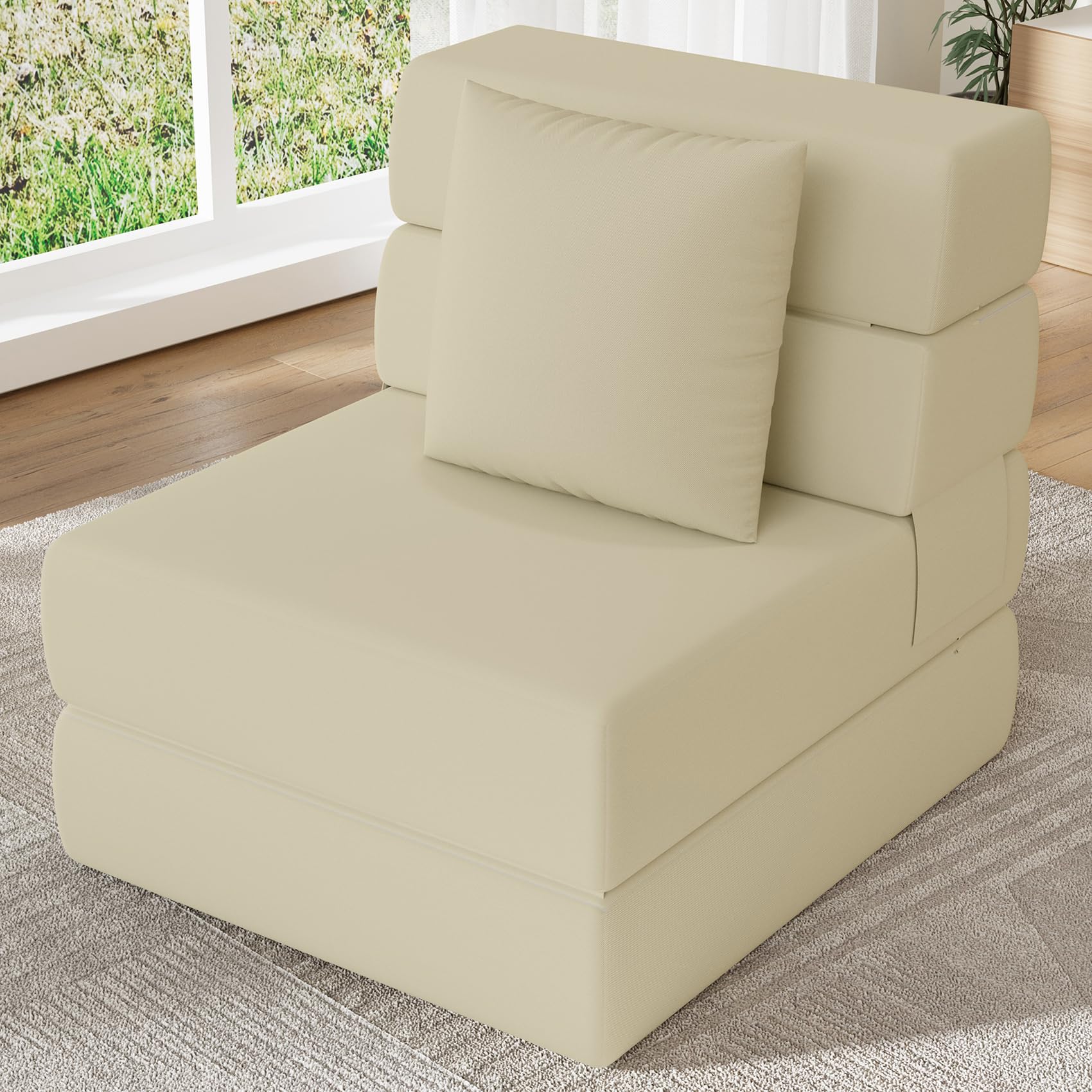 Folding Sofa Bed Convertible Sleeper Chair Couch Bed with Pillow One-Piece High-Density Sponge Mattress Multi-Purpose Floor Sofa for