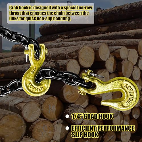 Miniatura 3 de FITHOIST Cadena de transporte G80 de 14 pulgadas x 14 pies  Cadena de remolque con ganchos de agarre de horquilla  Carga de trabajo segura de 3,300