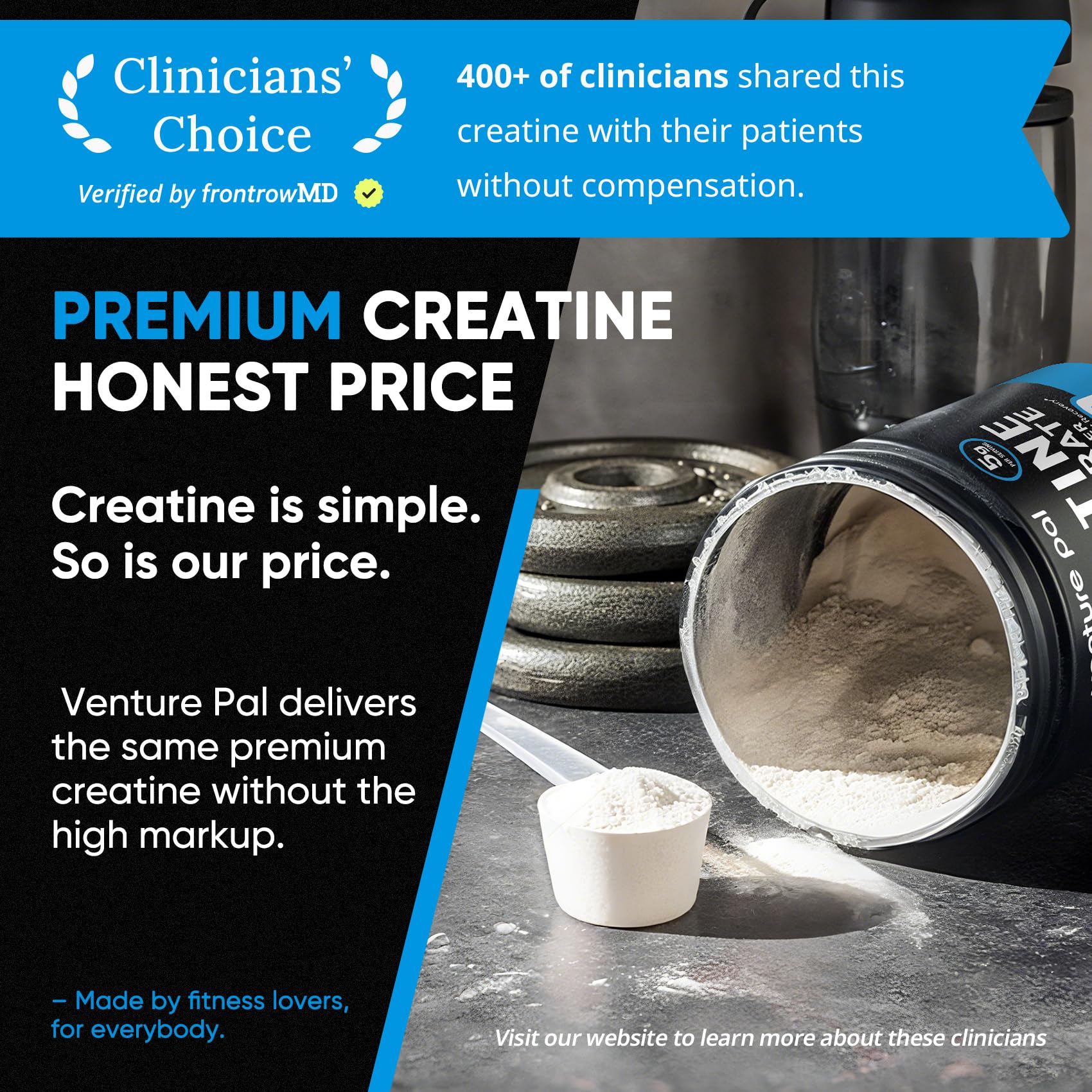 Venture Pal 100% Pure Micronized Creatine Monohydrate Powder, Unflavored Creatine for Women & Men, Vegan, Keto, Gluten Free, 5 g (5000mg) per Serving, Creatina Monohidratada en Polvo