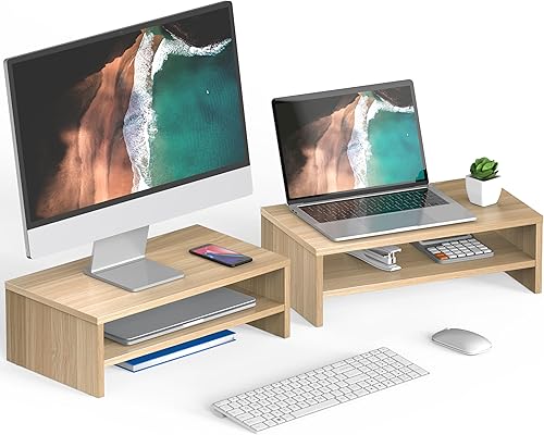 Miniatura 9 de FITUEYES Soporte elevador para monitor de computadora, soporte de escritorio, organizador de espacio de trabajo, paquete de 2 unidades DT204202WB