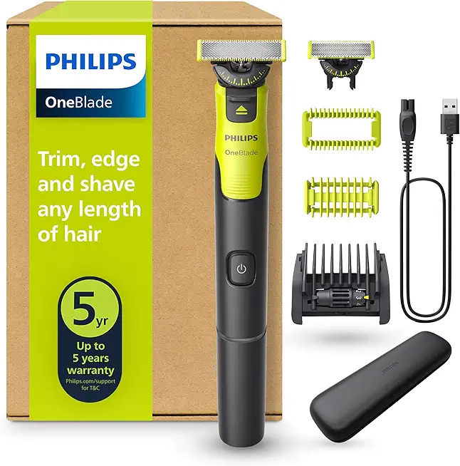 Philips OneBlade 360 Face & Body mit App-Anbindung - Elektrischer Bartschneider, Rasierer und Bodygroom mit 360-Technologie, verstellbarer 5-in-1-Trimmaufsatz, 1x Körper-Kit, Reiseetui, QP4631/65