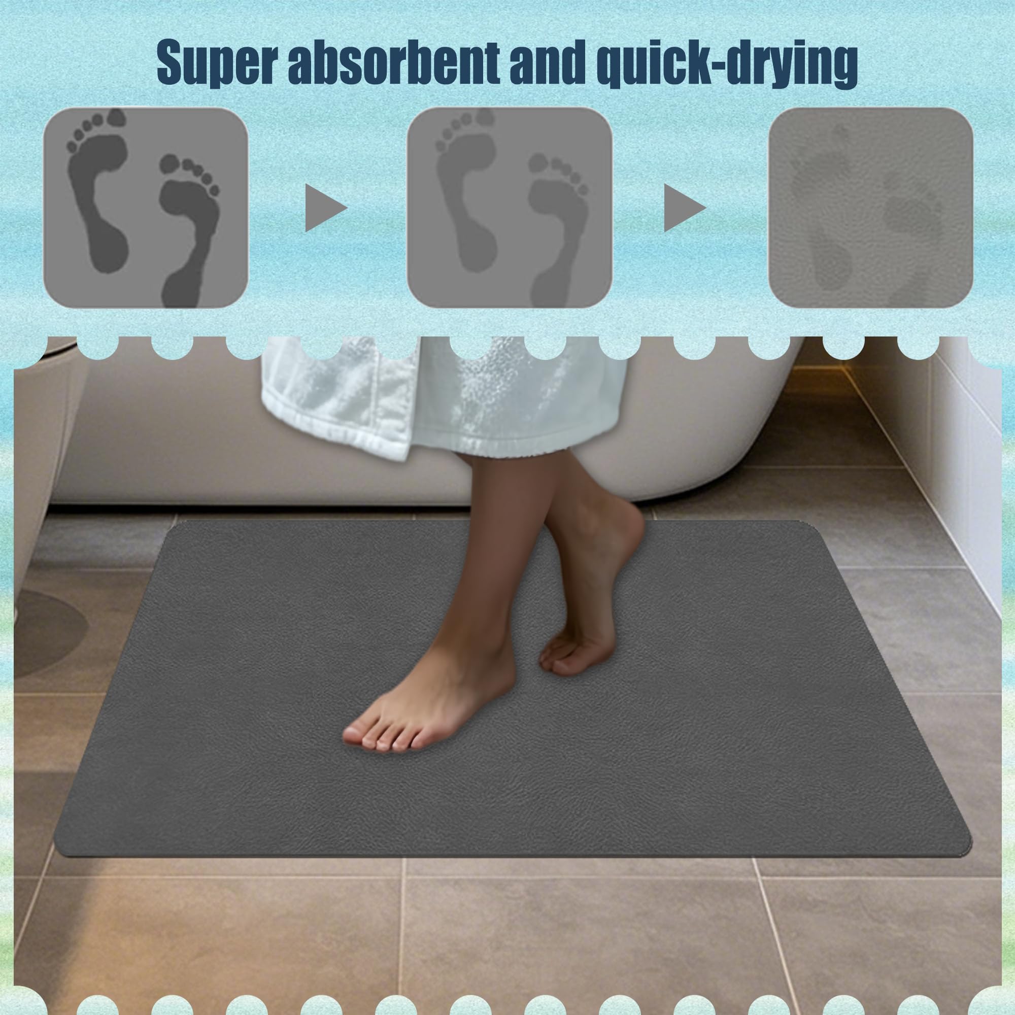 Badematte rutschfest 45 x 105 cm Super Absorbierende Saugstarke Badezimmerteppich Schmutzabweisend für Dusche, Badewannen, Wc Deko, Dunkelgrau