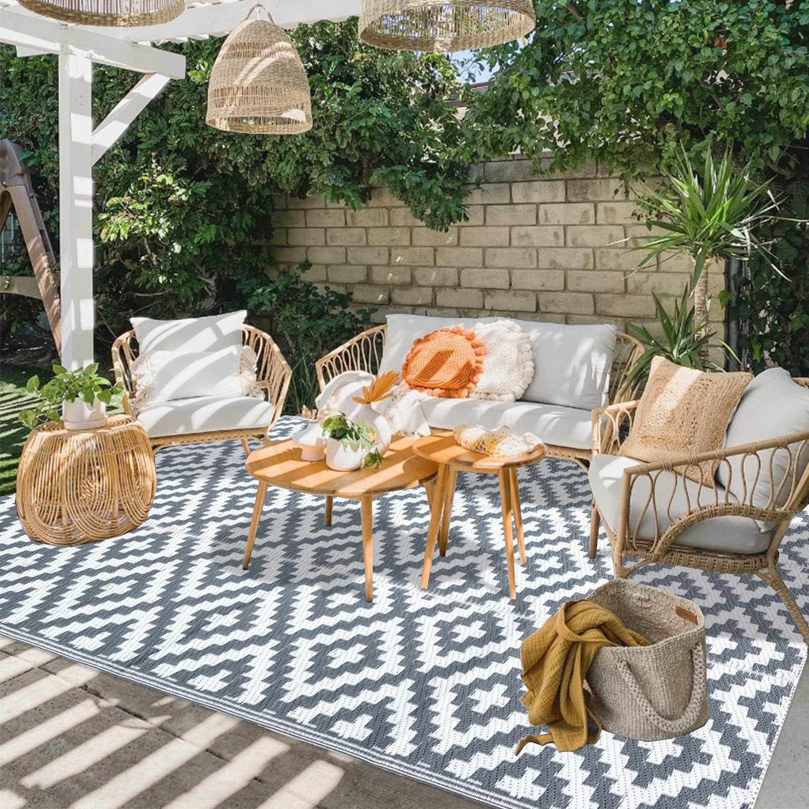 Reversible Outdoor Rugs for Patio Decor 6x9ft Waterproof Portable Outdoor Carpet Mat Large Plastic Straw Rug Indoor Outdoor Area Rug Floor Mat for Patio Clearance RV Camping Picnic Beach Backyard