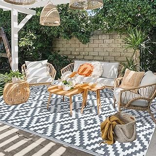 Reversible Outdoor Rugs for Patio Decor 6x9ft Waterproof Portable Outdoor Carpet Mat Large Plastic Straw Rug Indoor Outdoor Area Rug Floor Mat for Patio Clearance RV Camping Picnic Beach Backyard