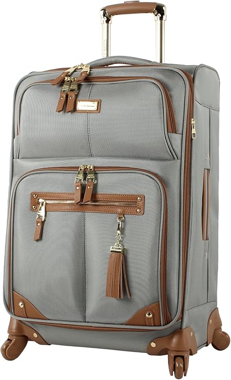 review Steve Madden Designer Luggage Collection - Lightweight 24 Inch Expandable Softside Suitcase - Mid-size Rolling 4-Spinner Wheels Checked Bag (Harlo Gray)