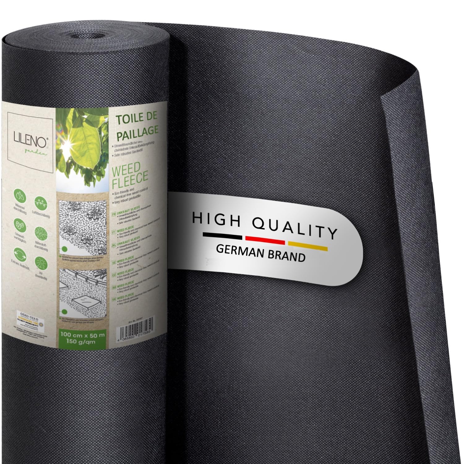 LILENO HOME Toile non tissée anti-mauvaises herbes jardin 50 m² 150 g/m² 1 m x 50 m perméable à l'eau