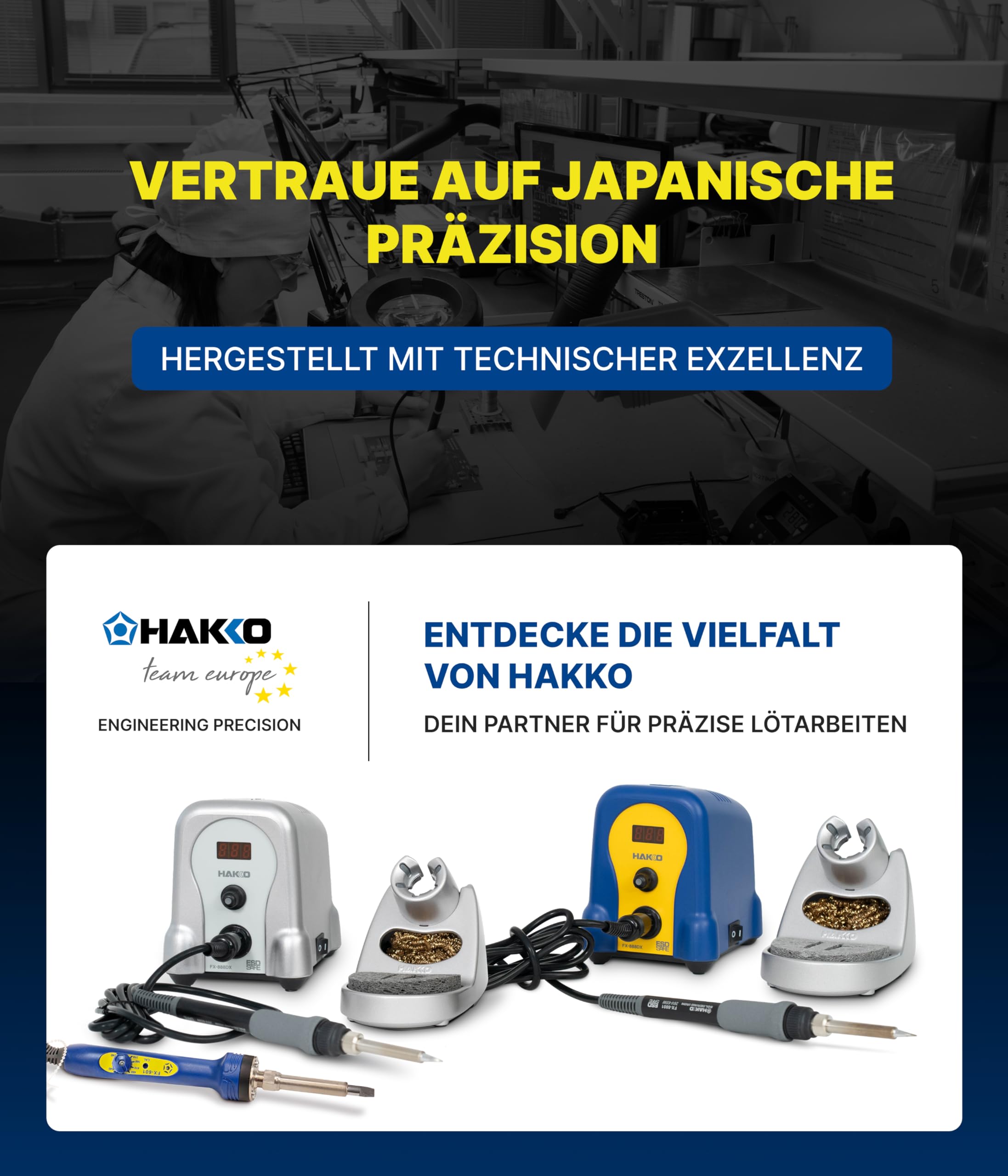 HAKKO® Lötstation FX-888DX Silber (100 W) – Digitale Lötstation mit hervorragendem Wärmeübertrag, kompakt für kleine Arbeitsplätze, ideal für präzises & professionelles Löten – inkl. Werkzeughalter