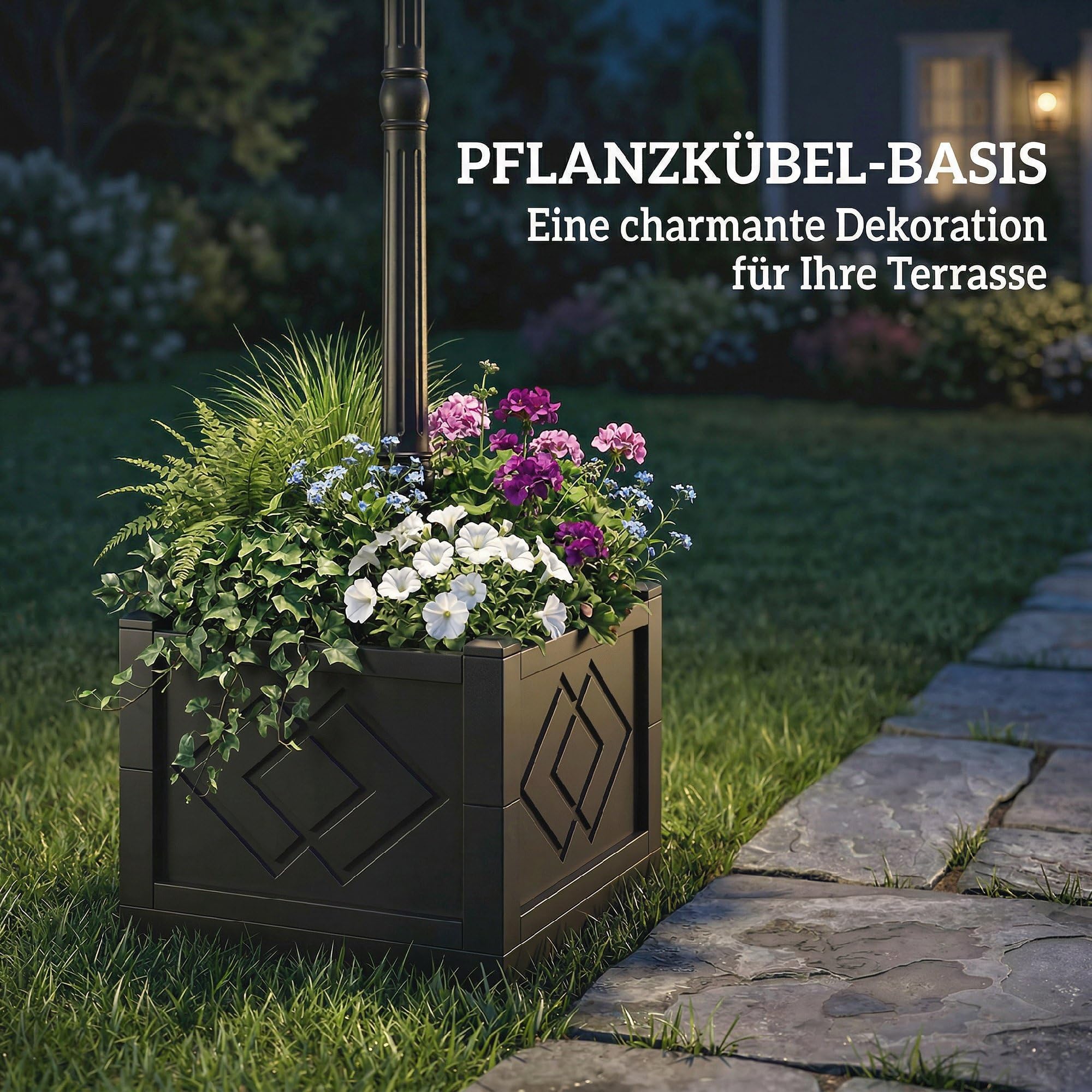 Outsunny Solar Laterne Stehleuchte mit Blumentopf 195cm IP44 2 Helligkeitsstufen Lichtsensor