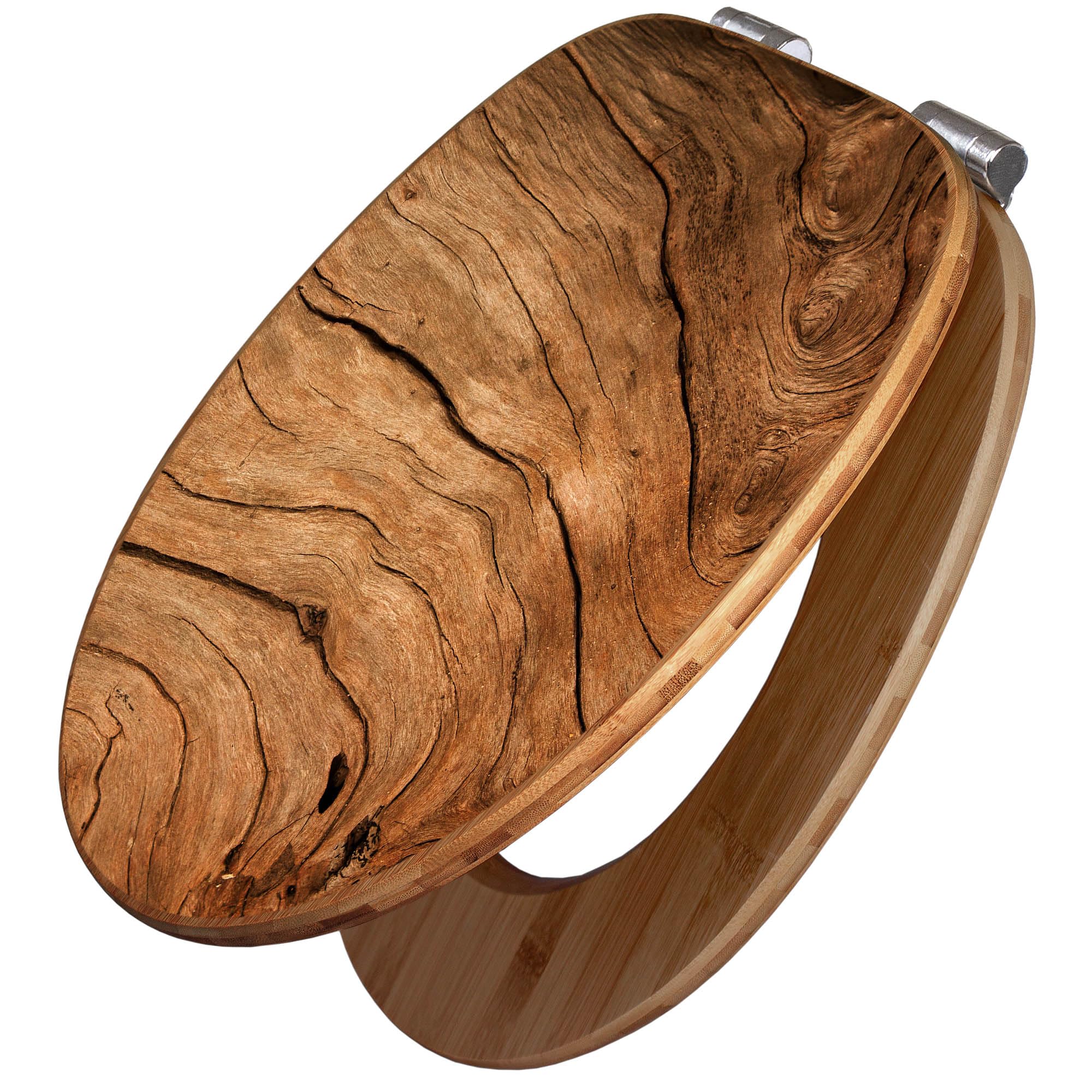 banjado Design WC Sitz Bambus Absenkautomatik 45,8x37,5cm - Toilettendeckel mit Absenkautomatik Holz - hochwertiger Bambus Klodeckel - WC-Sitz für gängigen Toiletten - Motiv Trockenes Holz