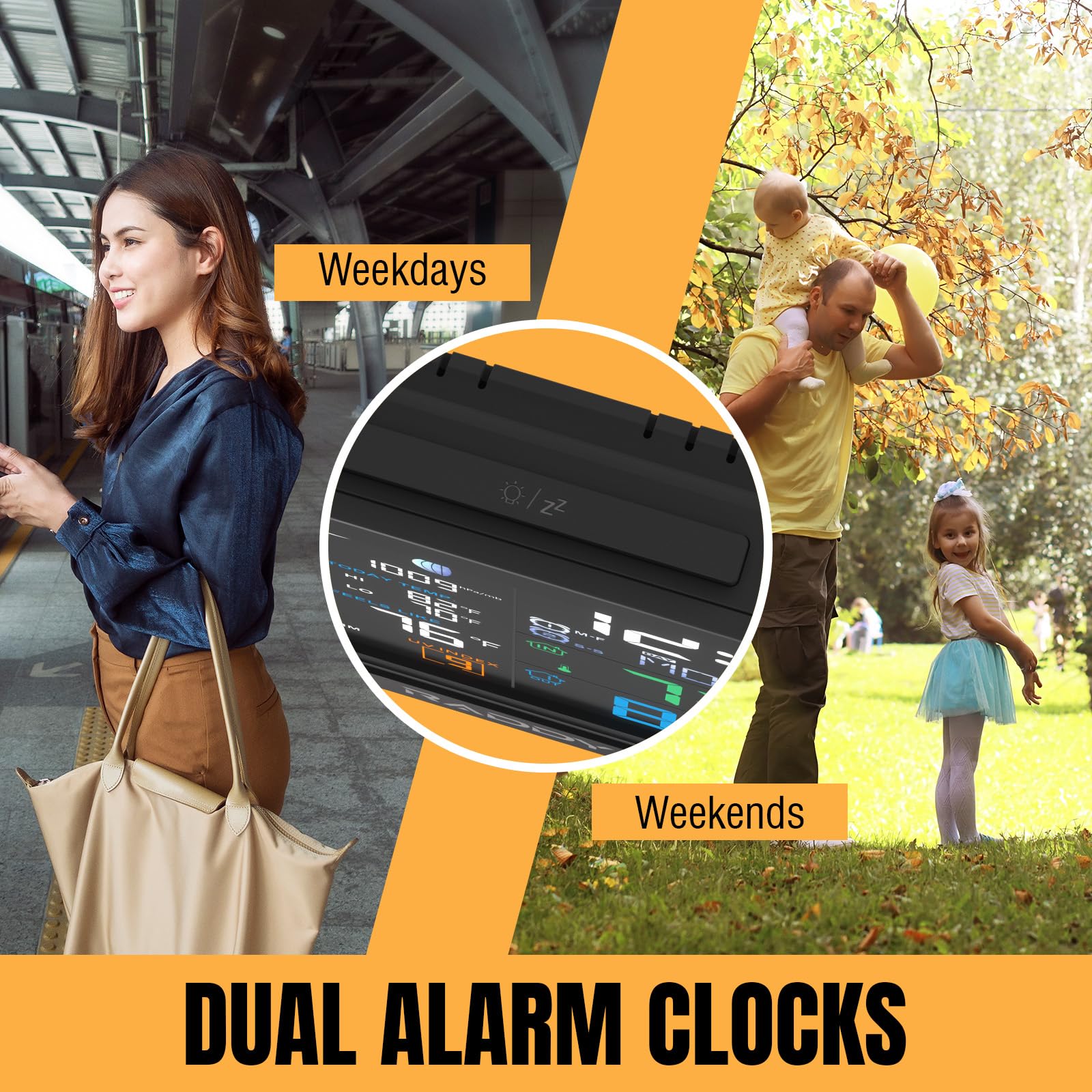 Raddy UV-6 Estación Meteorológica Profesional con Pantalla VA de 6" y Sensor Exterior, Termohigrómetro Inalámbrico Interior/Exterior, Reloj Atómico, Índice UV y Luz, Anemómetro, Pluviómetro