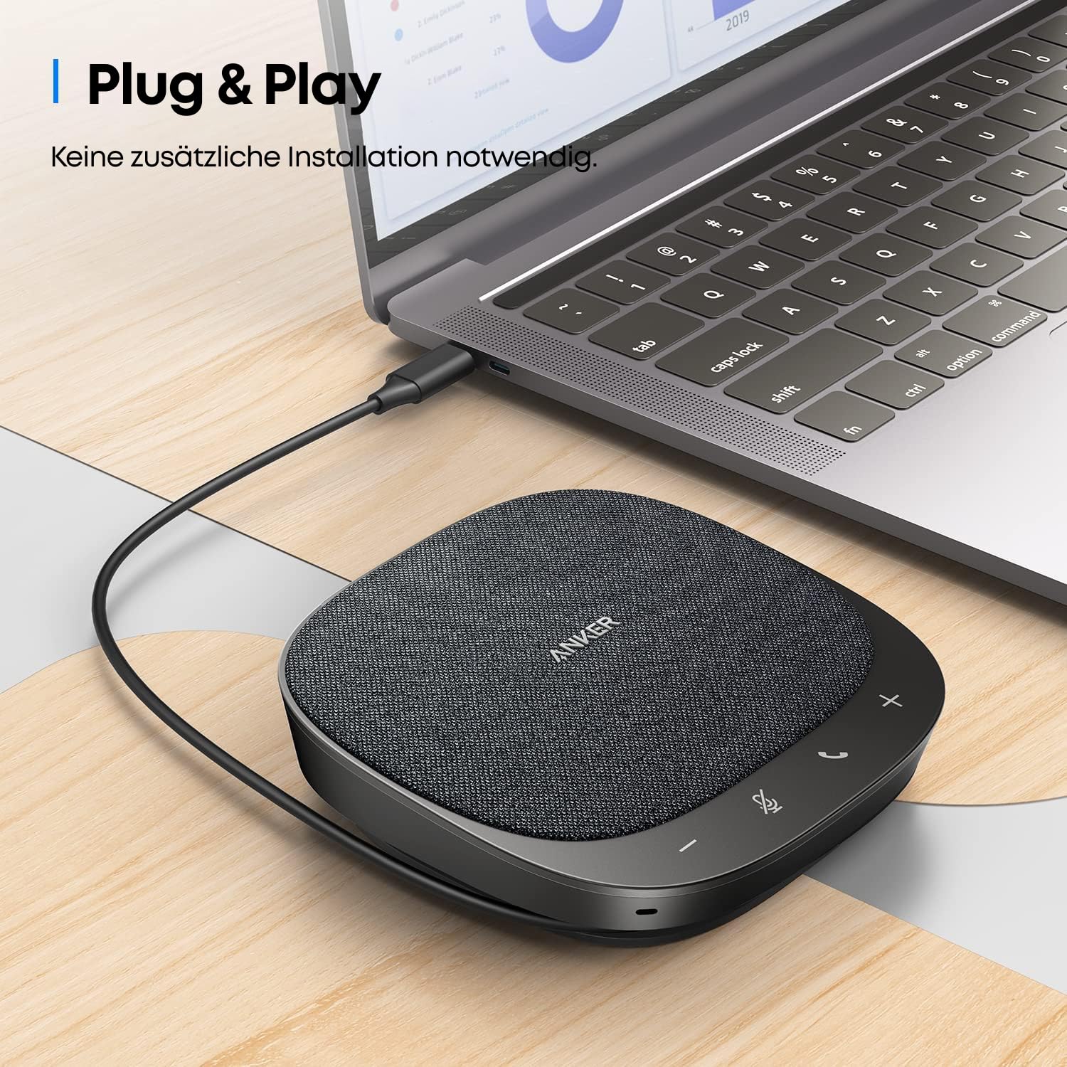 Anker PowerConf S330 USB Lautsprecher, Konferenzlautsprecher mit 4 Mikrofonen 360° Raumabdeckung