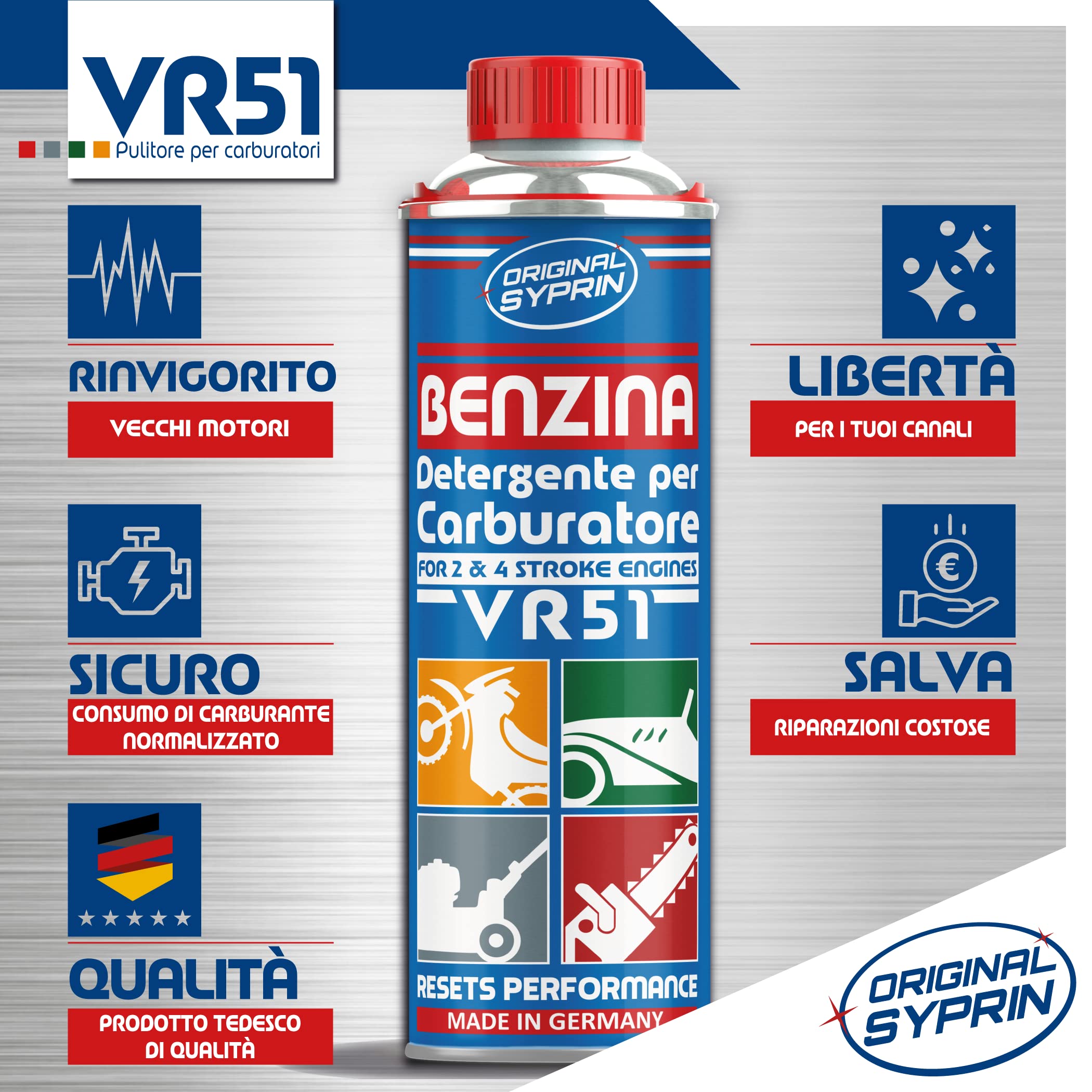 SYPRIN Originale Detergente per Carburatore VR51 per Motori a Benzina a 2 Tempi 4 Tempi- Adatto per Auto e Moto I Additivo per la Pulizia del carburatore Additivo 3x