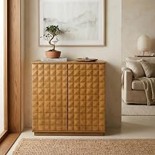 NTC Sapa 2 Door Storage Cabinet, Solid Wood Accent Cabinet with Hand-Carved 3D Doors, Modular Storage System, Expandable Cabinet for Living Room & TV Stand, Easy Assembly, Rustic Oak