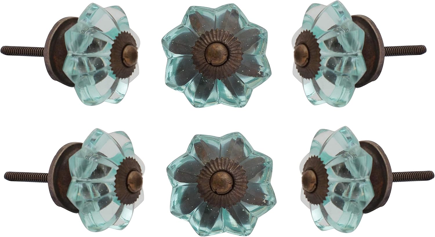 Perilla Home Set of 6 Crystal Knobs for Cabinet & Drawers Decorative Melon Glass Knobs for Home Kitchen Cabinet Hardware Cupboard Glass Door Dresser Wardrobe and Drawer Pulls (Sapphire Blue)